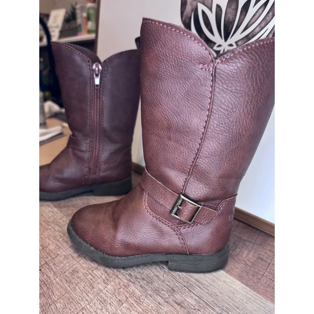 OshKosh B'gosh Tall Riding Boots Kids Size 6 Brown Buckle Zip Pebbled Leather